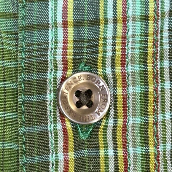 Prana Shirt Mens Large Green Tartan Plaid Western Button Up Cargo Casual READ - Picture 5 of 15